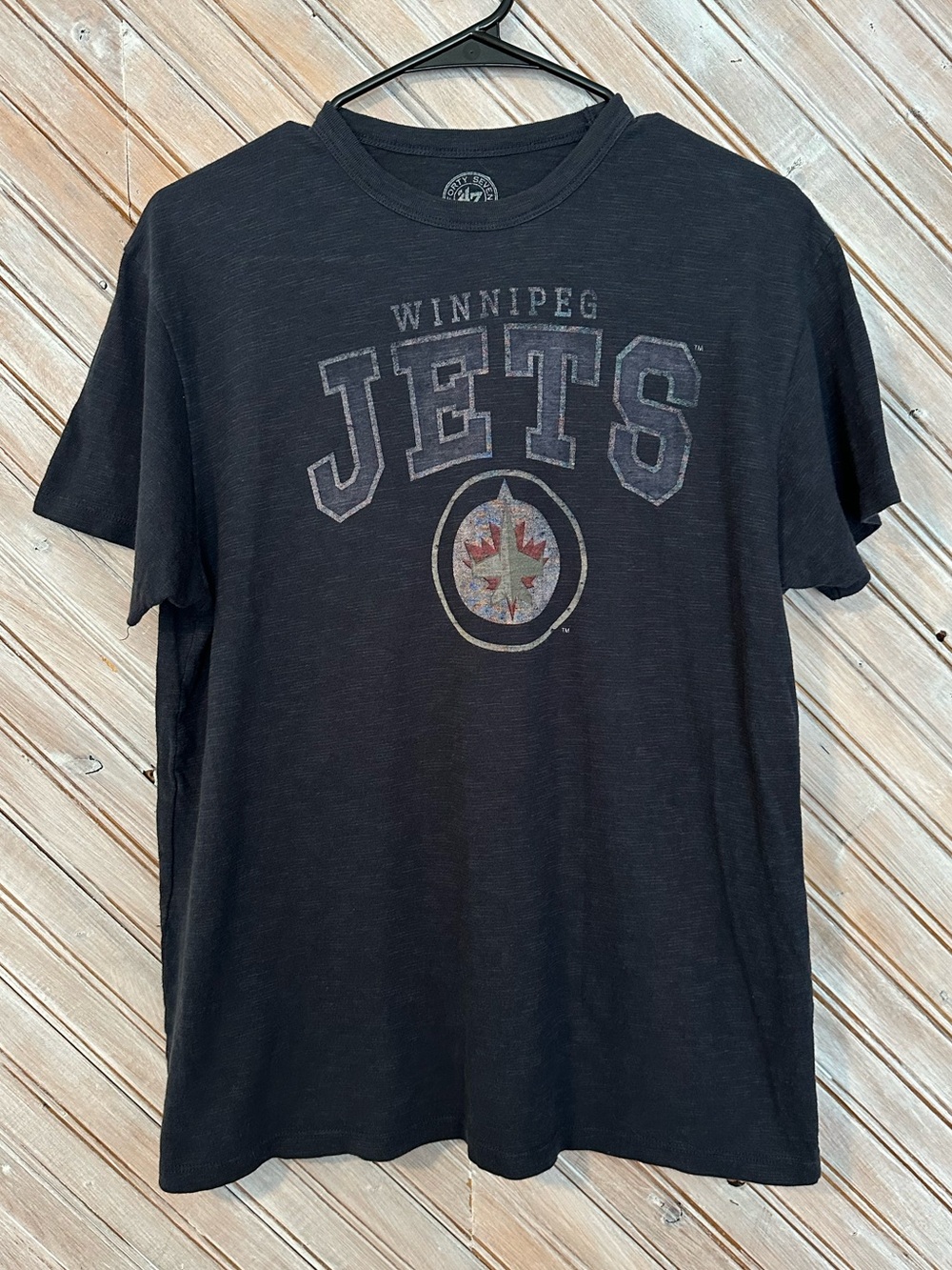 Winnipeg Jets NHL Hockey Faded Black Short Sleeve Logo Tee Shirt 47 Brand